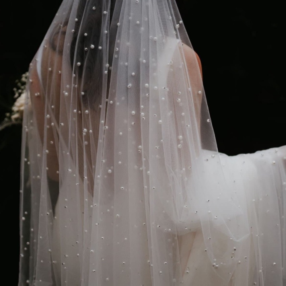 TWO PEARL VEILS!!! Blusher and Cathedral length Veils with Scattered Pearls